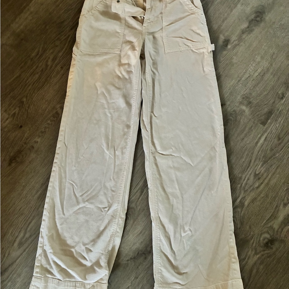 Cream Wide-Leg Cargo Pants